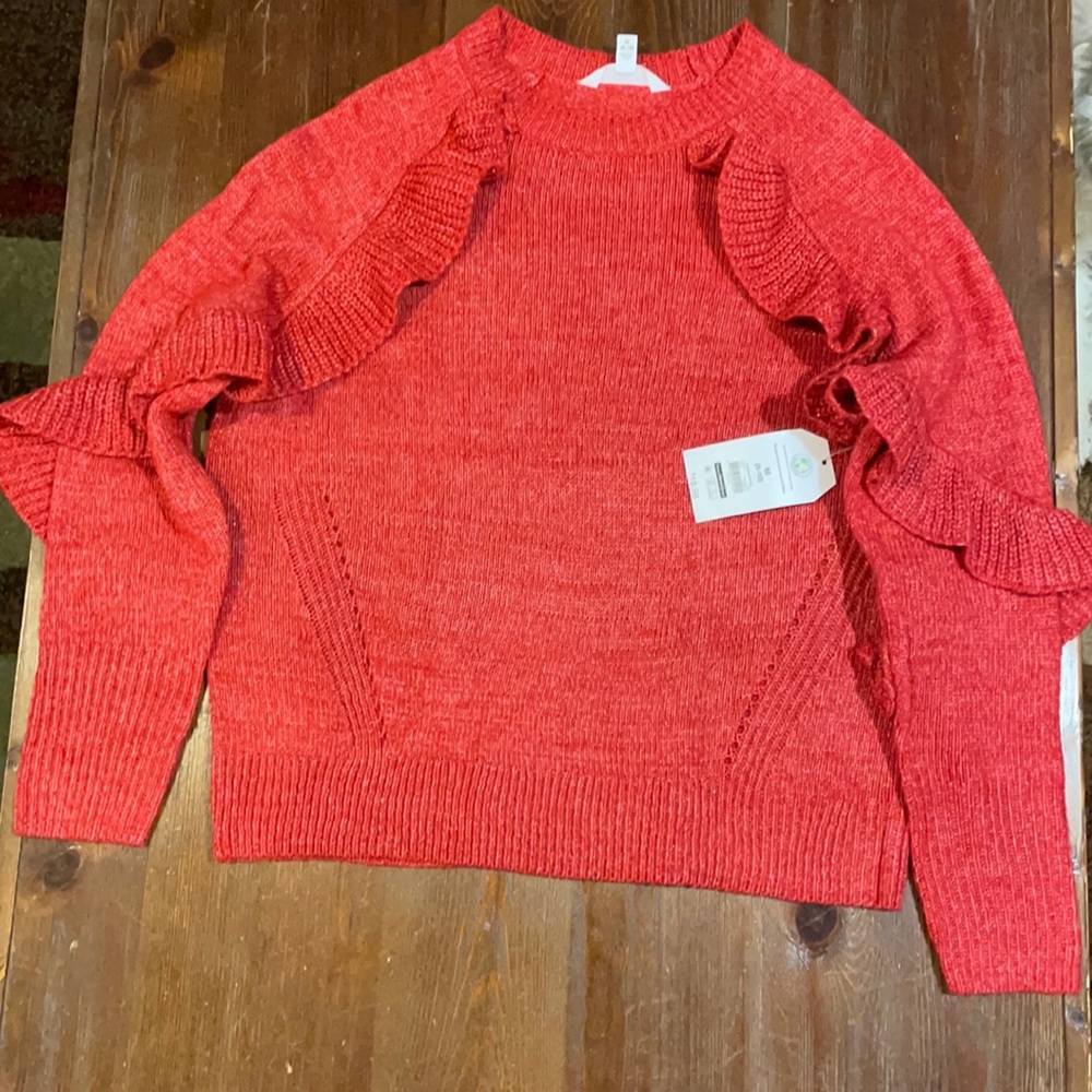 Red ruffle sweater, size M